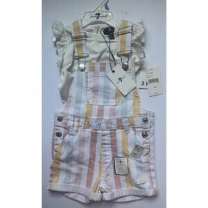 7 For All Mankind Girls 24M Striped Overall Shorts Set NWT Pastel